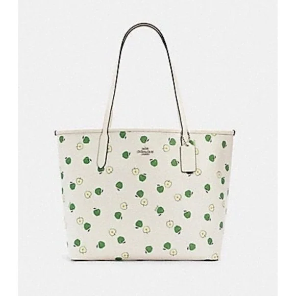COACH CITY TOTE PURSE HANDBAG WITH APPLE PRINT NWT