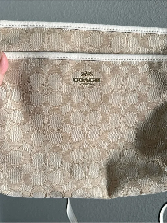 Coach Beige Signature Crossbody Bag with Gold Logo