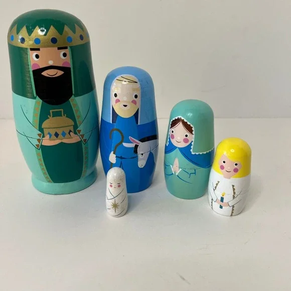 Lillian Vernon Nativity Nesting Dolls Matryoshka Set of 5 NEW