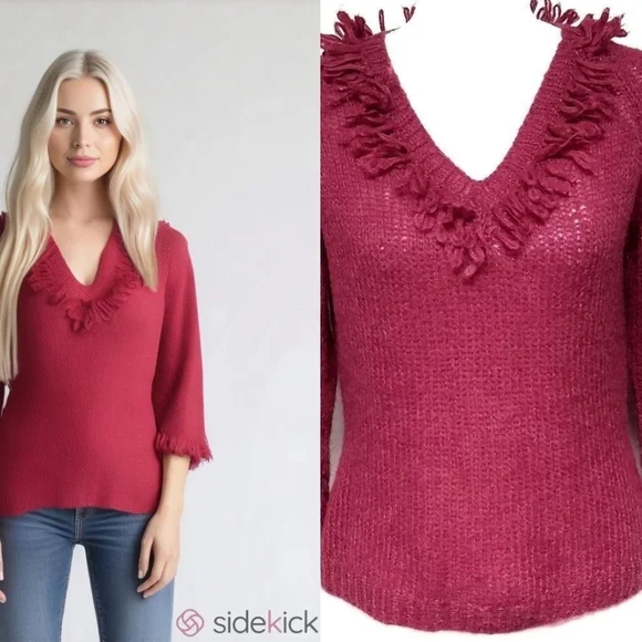 Anthropologie Moth Maroon Mohair Fringe Sweater