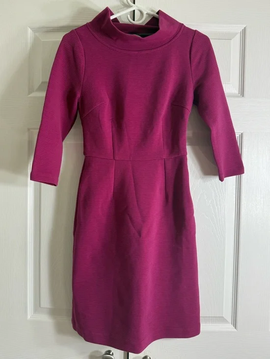 Boden - Women’s Fuchsia Ribbed Crew Neck Fit and Flair Dress - UK 6, US 2