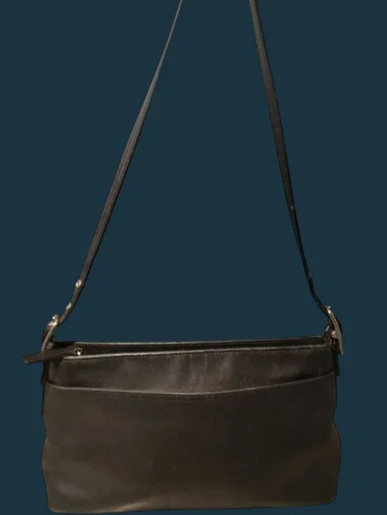 Vintage Coach Black Leather Legacy Slim Shoulder Bag 9861 Baguette Y2K