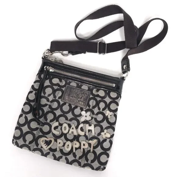 COACH Women’s Crossbody Signature Black Jacquard Patent Trim Bag
