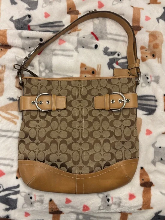 COACH CROSSBODY Canvas Bag with Natural Tan Leather Handle