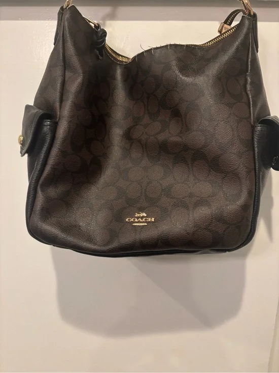 Coach Brown Signature Shoulder Hobo with Gold Hardware