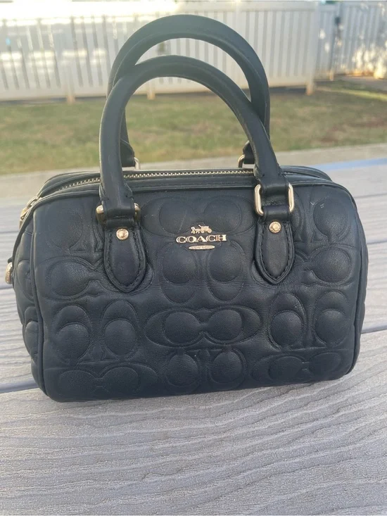 Coach Mini Black Quilted Embossed  Rowen with Gold Hardware