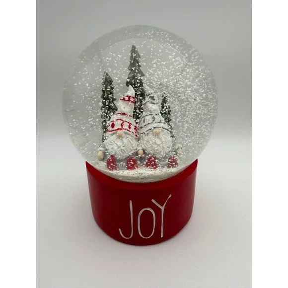 Rae Dunn Style Joy Christmas Gnome Snow Globe Red Base Holiday Decor F466