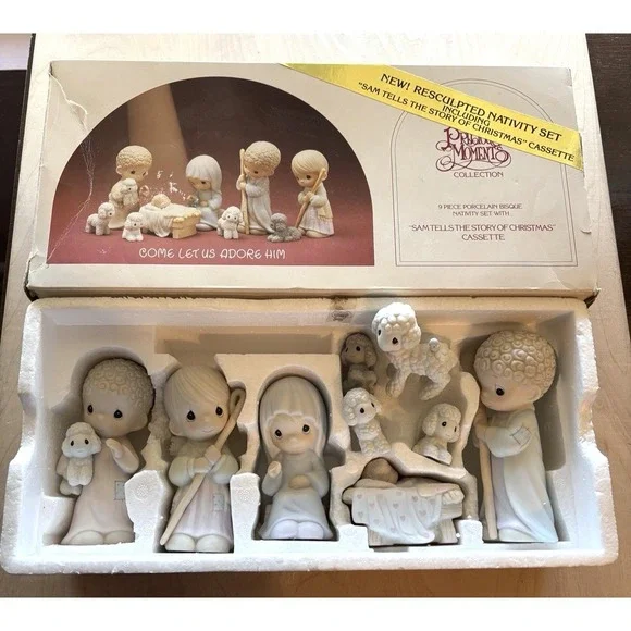 Vtg Precious Moments Nativity Come Let Us Adore Him 9 Piece Bisque 1986 READ