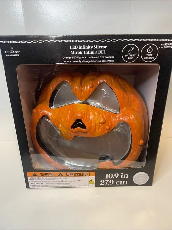 Orange LED Infinity Mirror Jack-O'-Lantern, Halloween Pumpkin Decor