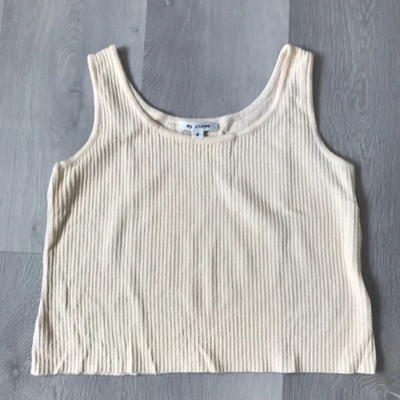 ST JOHN IVORY WOOL TANK TOP RIB KNIT SCOOP BECK PULLOVER WOMENS MEDIUM