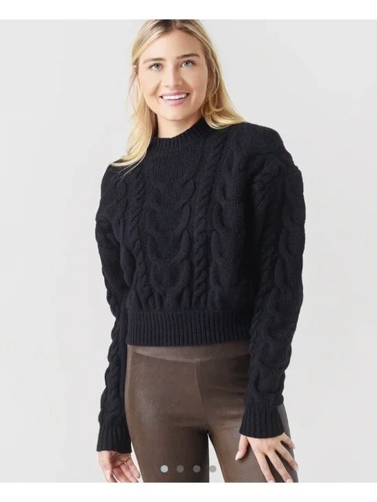 Frame Cable Crewneck Sweater L Noir Black Merino Wool Fisherman Chunky