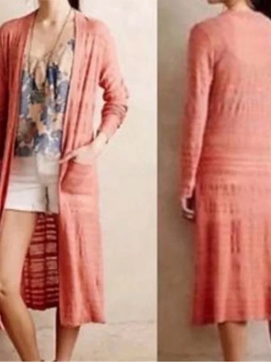 MOTH Anthropologie Early Sun Coral Duster Summer Cardigan Size Small Linen Blend