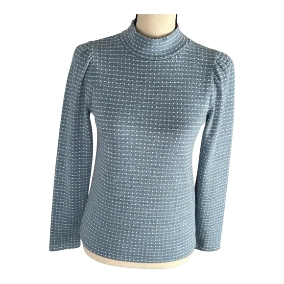 Womens Madewell Knit Top Size Small Blue Stretch Pullover High Neck‎
