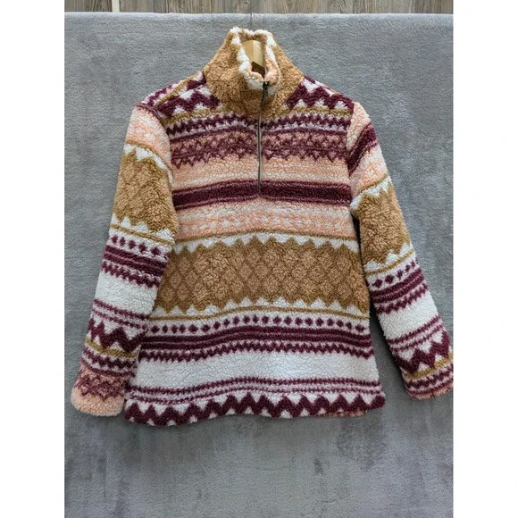 Wrangler Sherpa Pullover Womens Small Southwestern Fair Isle Aztec Fleece