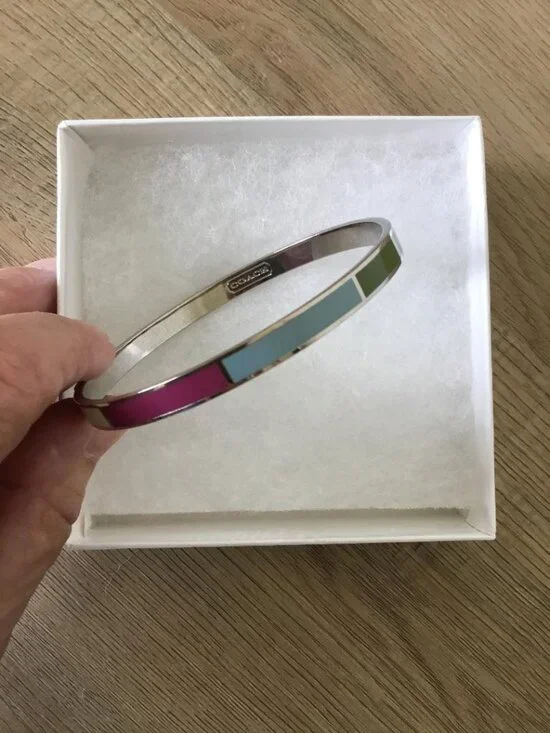 Coach Multicolor Legacy Enamel Thin Bangle Bracelet in White Gift Box