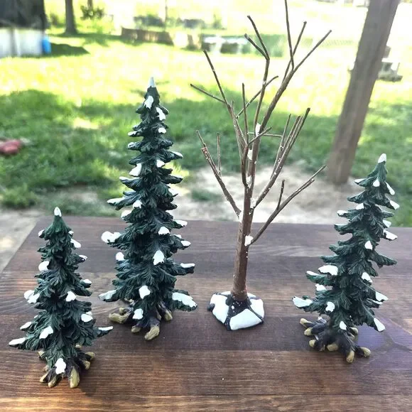 Department 56 Snow Covered Evergreen Trees Set of 4 Village Accessories