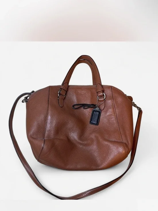 Coach Brown Pebble Leather Dome Shoulder Bag with Black Tag