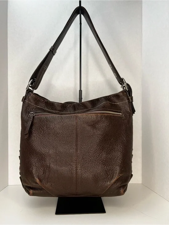 Coach Dark Brown Pebbled Leather Shoulder Bag