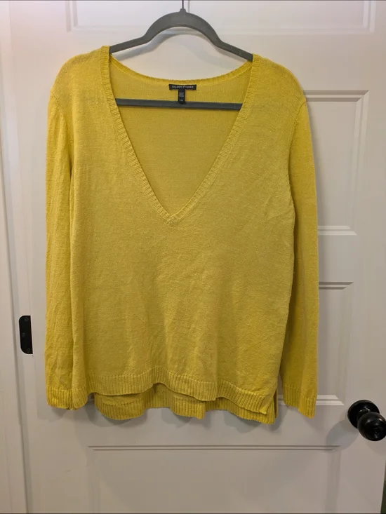 Eileen Fisher Yellow V-Neck Lightweight Sweater