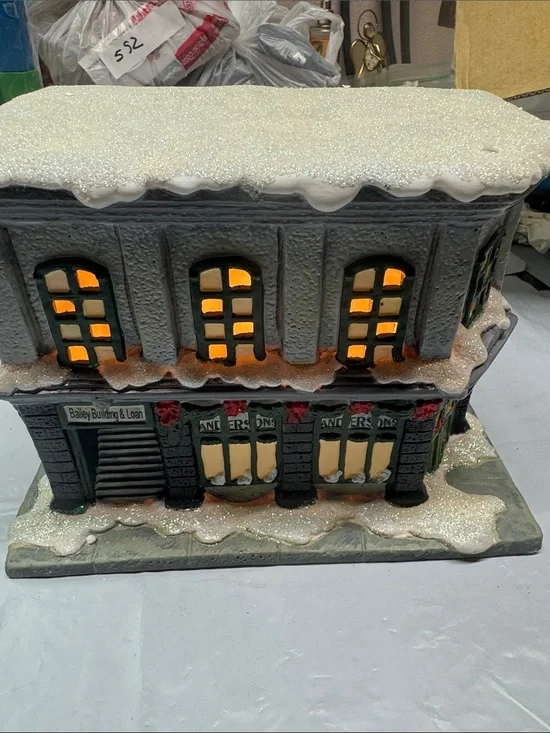 Holiday Lighted Village Building - Gray Snow-Capped Decorative House