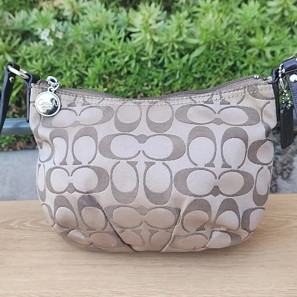 Coach Khaki Signature Sateen w/Front Pocket Top Zip Crossbody Bag