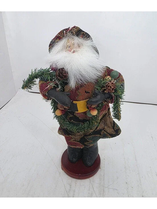 Rustic Country Santa Claus Figure Yellow Belt on Wooden Base 9