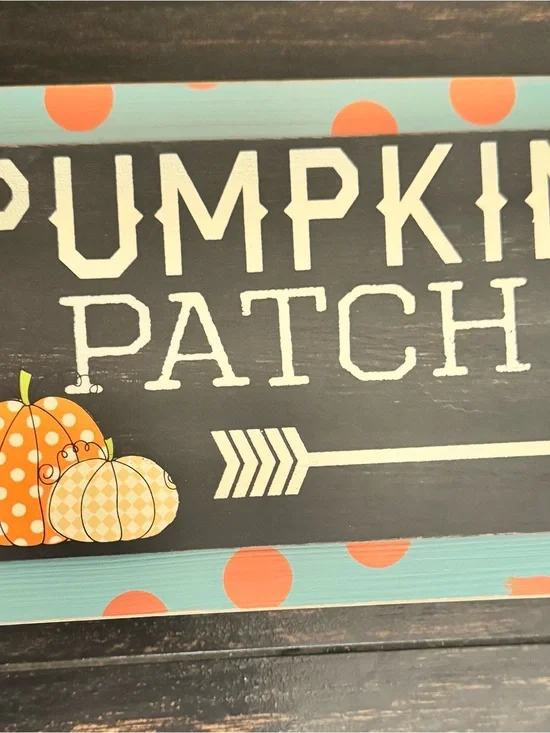 Fall Halloween Teal & Orange Polka-Dot Pumpkin Patch with Arrow Sign