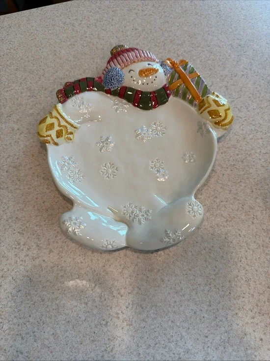 Festive Snowman Ceramic Serving Dish - Multicolor by Fritz and Floyd