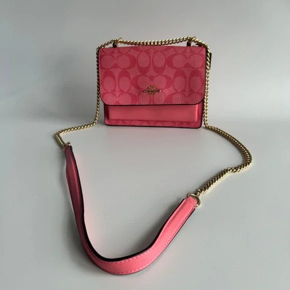 Coach Mini Klare Pink Signature Canvas Leather Crossbody Excellent