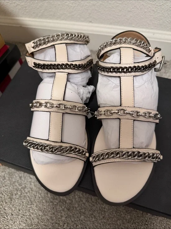 Coach Cream Leather Multi-Chain Flat Sandals