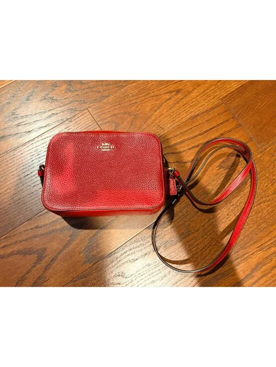 Coach RED Pebbled Leather Mini Camera Crossbody Bag