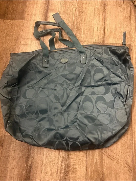 Coach Large Signature Nylon Tote in Teal Gray