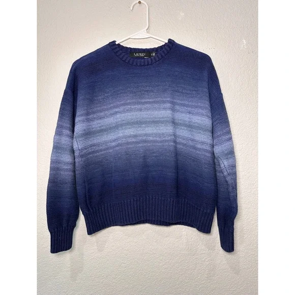 Lauren‎ Ralph Lauren Blue Ombre Gradient Cotton Linen Knit Sweater Womens SP