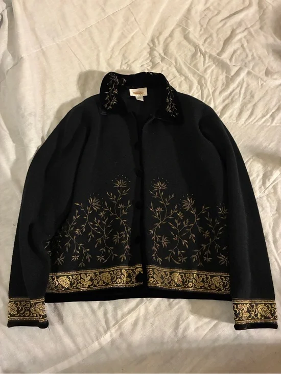 Black Embroidered Women's Jacket with Gold Accents