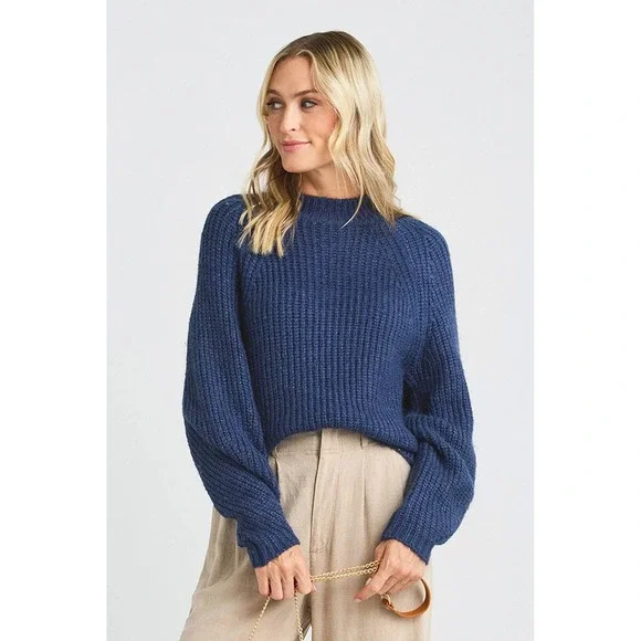 Z Supply Pullover Desmond Sweater Large Blue Raglan Chunky Knit