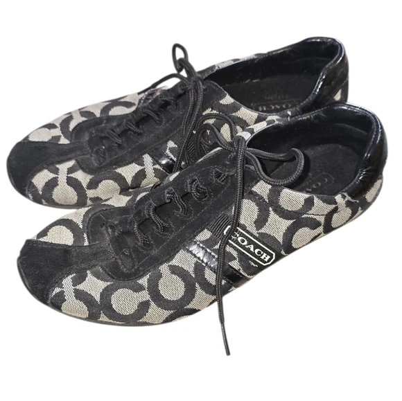 COACH Kathleen Black Signature Canvas Lace-Up Sneaker Shoe Size 7