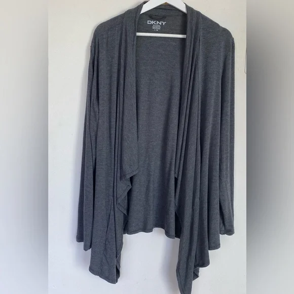 DKNY Dark Gray Open-Front Draped Cardigan