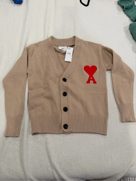 Ami Beige Cardigan with Red Heart A Logo