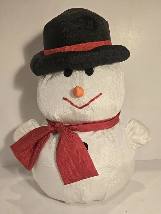 Vintage White Nylon Snowman Red Scarf Black Hat Christmas Plush Toy Decor 1992