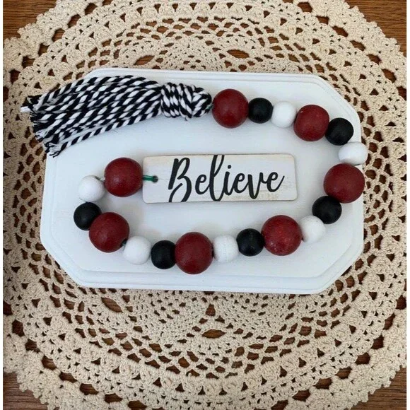 Christmas Tiered Tray Decor, Beaded Garland, Christmas Bead Garland, Farmhouse