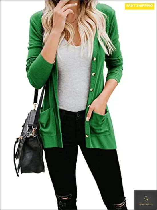 Women's Button Down Loose Knit Cardigan with Pockets