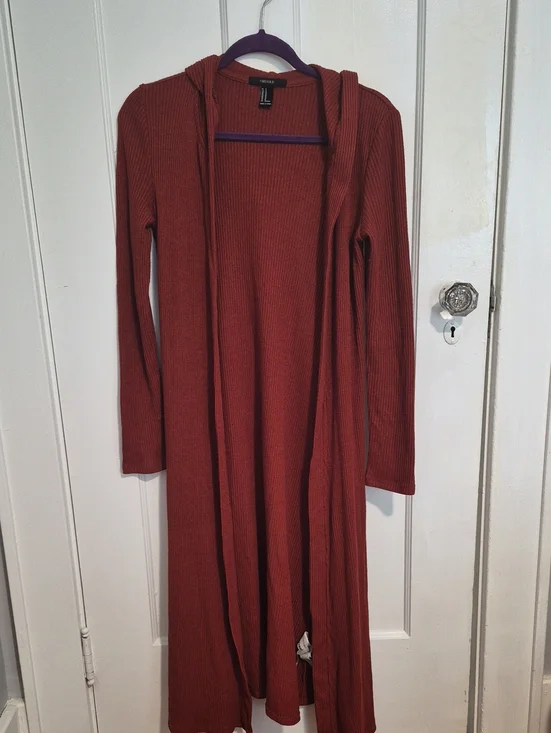 Forever 21 Rust Long Ribbed Open Cardigan