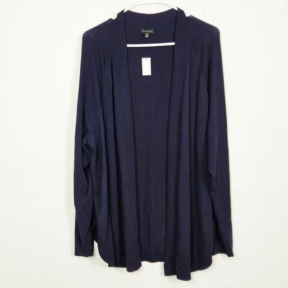 Talbots Womens Sz XL Navy Blue Open Front Cardigan Viscose Blend Lightweight NEW