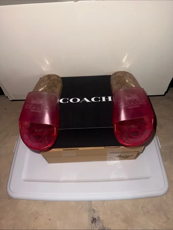COACH Designer Ombre Jelly Ulyssa Logo Red Pink Slide Slip On Sandals 9