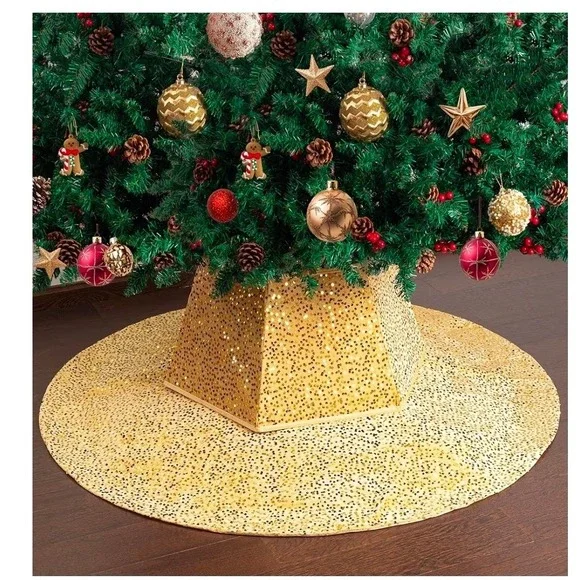 Mr. Pen Gold Sequin Christmas Tree Skirt 48in and Foldable Tree‎ Collar Set