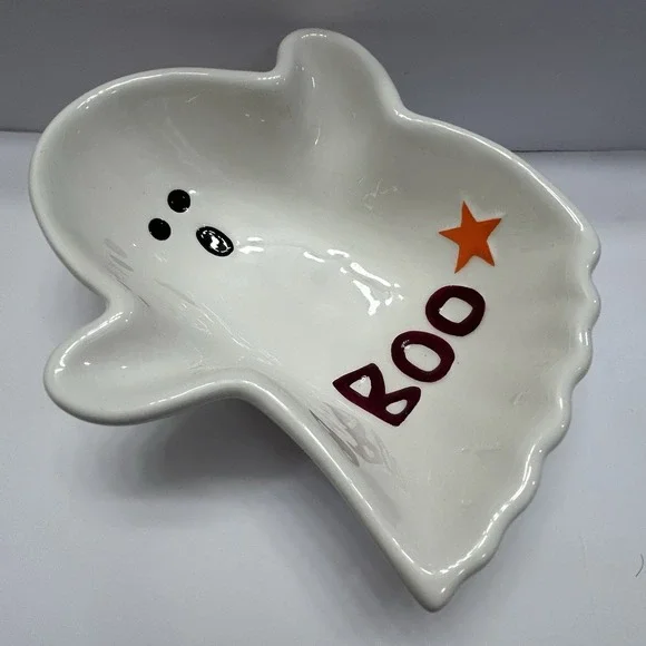 SE Ceramic Ghost Candy Dish Boo Halloween Serving Bowl Treat Tray