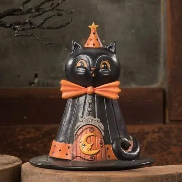 Bethany Lowe Johanna Parker Hocus Purrocus Black Cat Hat Container Halloween NEW