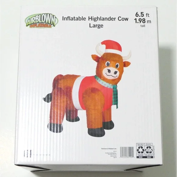 Gemmy Highlander Cow Airblown Inflatable Large 6.5 Ft Fuzzy Christmas Yard Decor