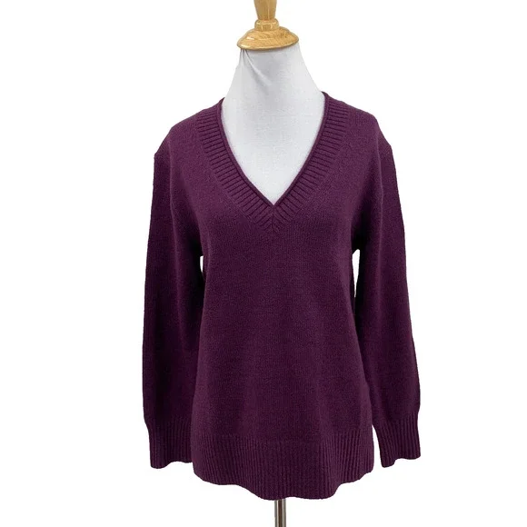 Banana Republic Sweater Womens S Small Hibiscus V Neck Knit Long Sleeve Pullover