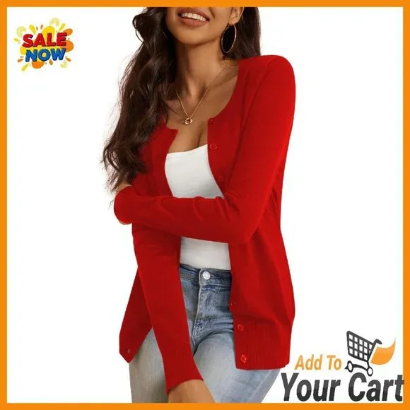 Soft Knit Button Down Cardigan Sweater Long Sleeve Slim Fit